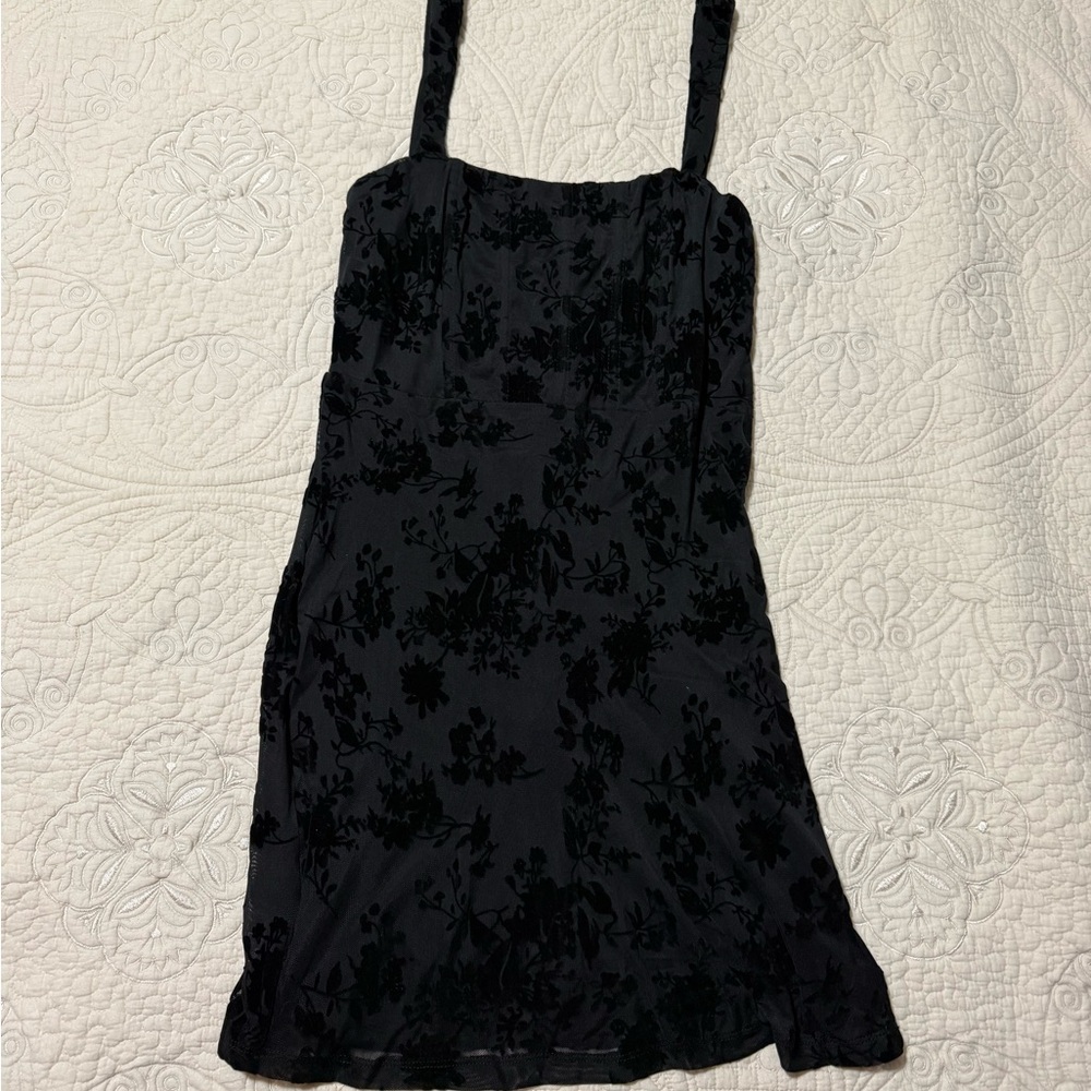 Lulu's Black Floral Velvet Mini Dress - Picture 2 of 4